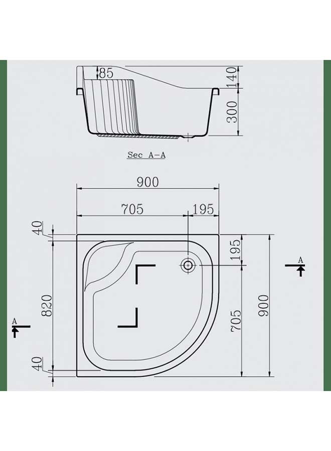 Ideal Standard Egypt acrylic 90*90 feet white corner 0 side and chair  - Image 1
