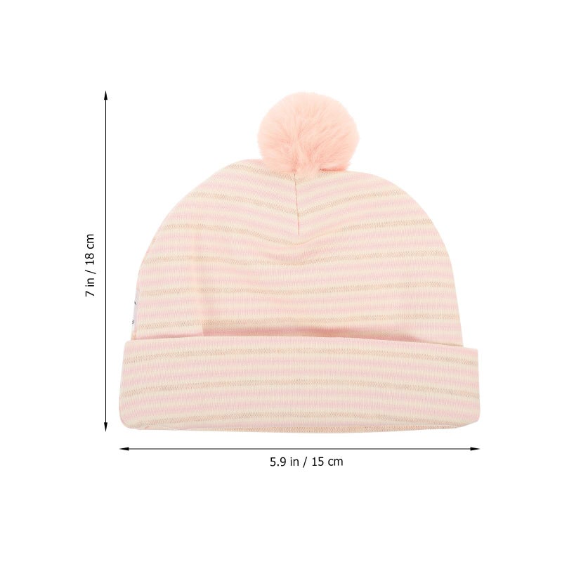 Pink Cotton Baby Hat With Pom Pom Warm Soft Cap For Newborn Boys 3 6 Months - Image 3