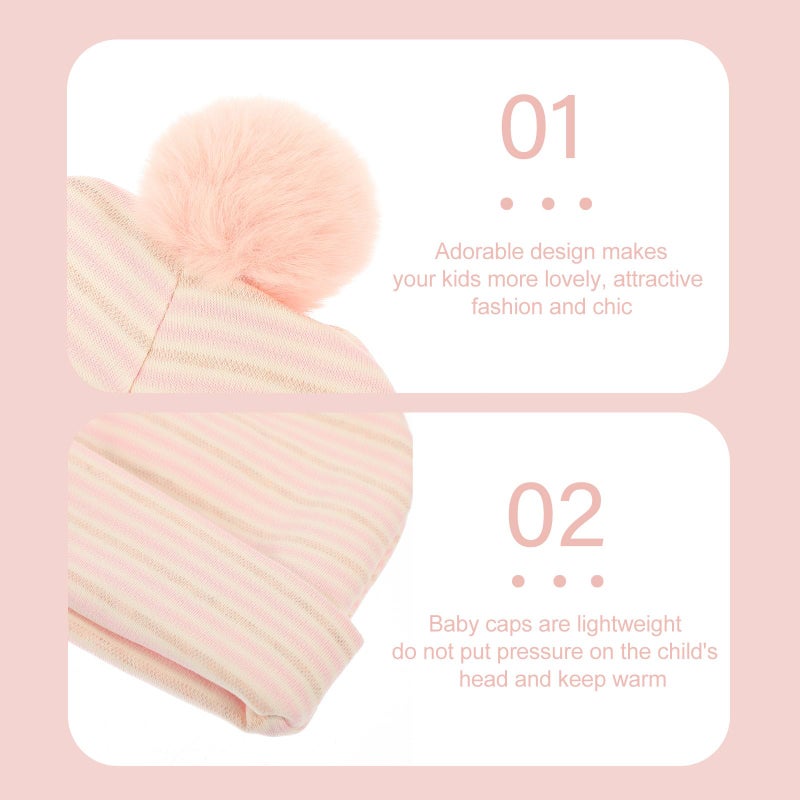 Pink Cotton Baby Hat With Pom Pom Warm Soft Cap For Newborn Boys 3 6 Months - Image 5