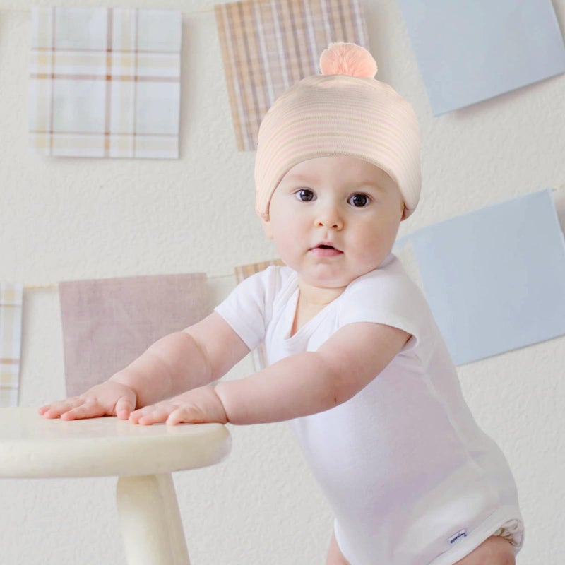 Pink Cotton Baby Hat With Pom Pom Warm Soft Cap For Newborn Boys 3 6 Months - Image 4