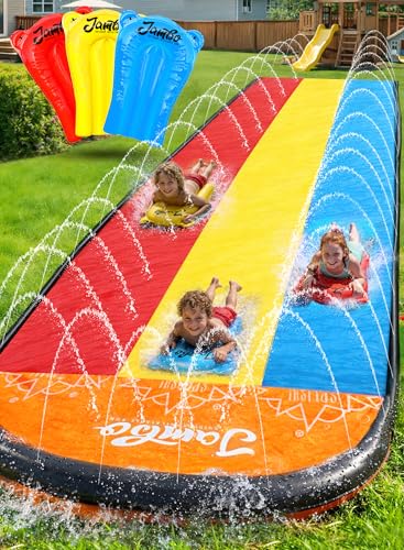 JAMBO Premium Slip Splash and Slide Three Way Sprinkler System with 3 Body Boards 16Ft Water Slide with Advanced Sprinklers System Backyard Waterslide Outdoor Water Toys Slides for Kids - Image 1