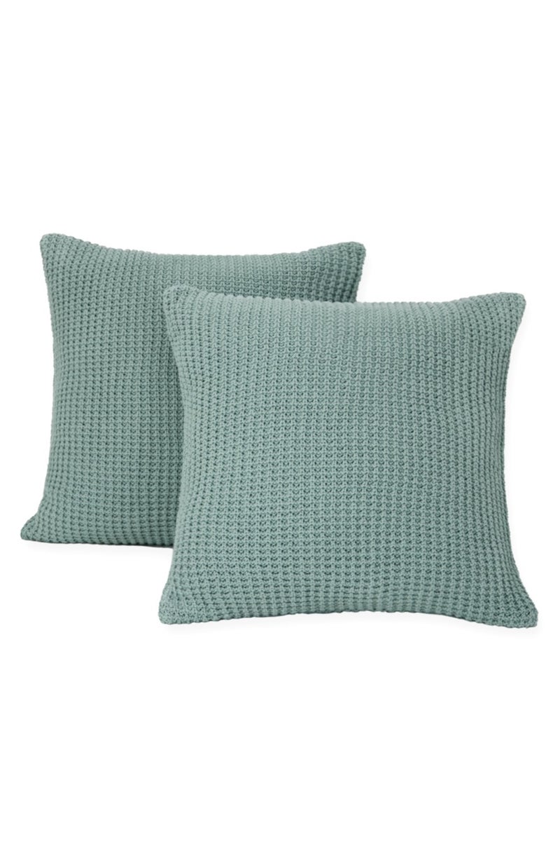 GOLD MANTIS 100% Cotton Knitted Cushion Cover 45x45cm – Decorative Throw Pillow Case with Hidden Zipper for Sofa, Bed & Couch (tourquise) - Image 2