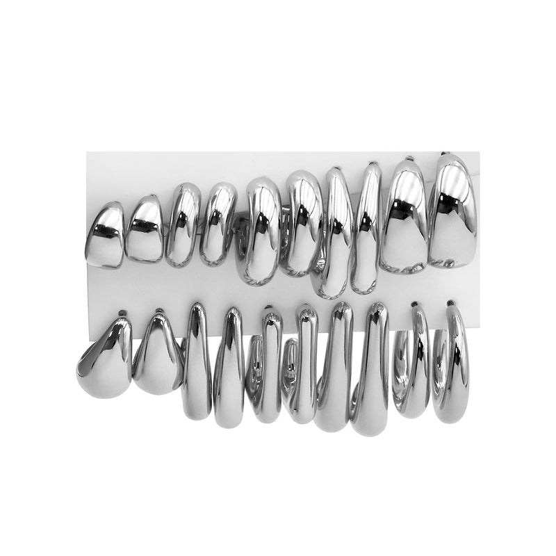 FOURPG 10 Pairs Chunky Silver Dangle Earrings for Women Hypoallergenic Trendy Thick Silver Plated Hoop Earrings Set Lightweight Jewelry (SILVER-10P) - Image 1