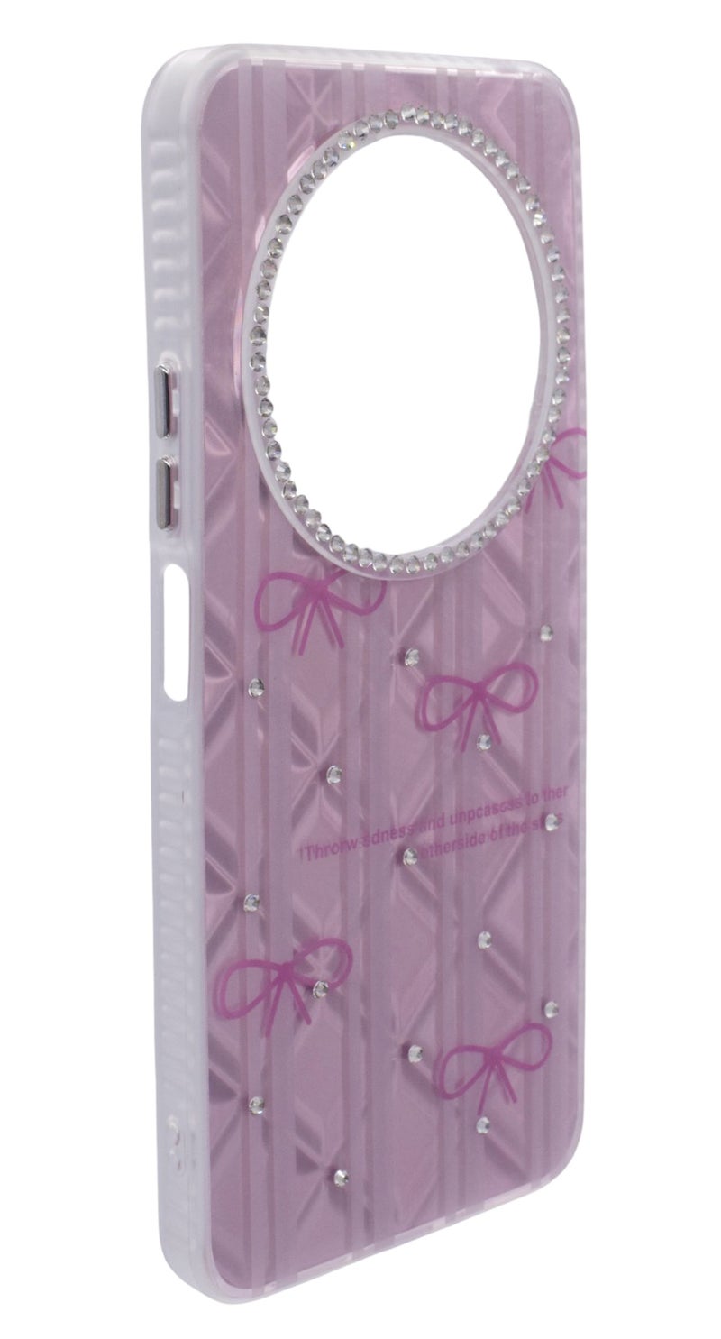 CFS TPU Bows Printed Back Cover Case with Rhinestone Camera Border For Xiaomi Redmi 14C - Pink Transparent - Image 2