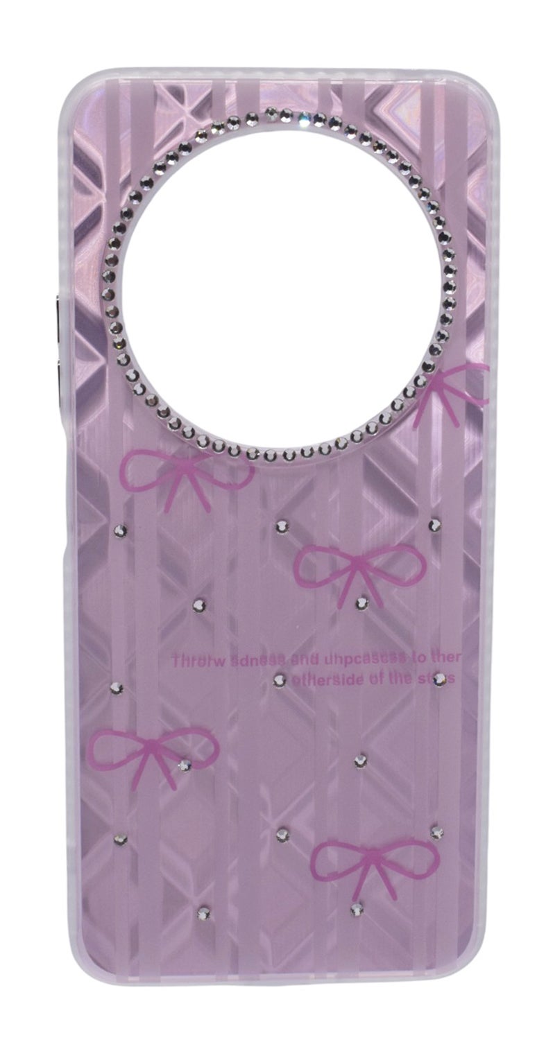 CFS TPU Bows Printed Back Cover Case with Rhinestone Camera Border For Xiaomi Redmi 14C - Pink Transparent - Image 1
