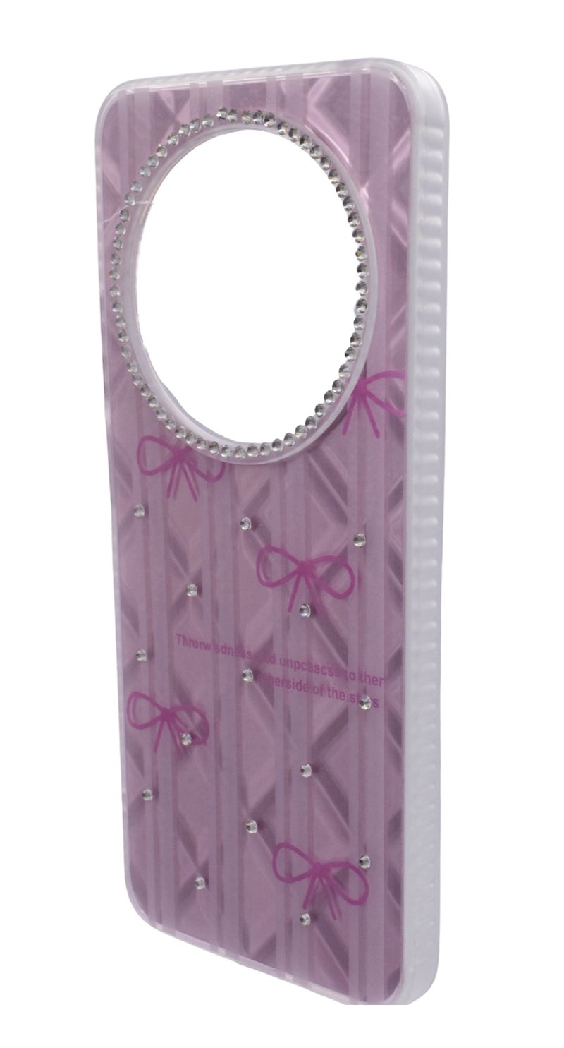 CFS TPU Bows Printed Back Cover Case with Rhinestone Camera Border For Xiaomi Redmi 14C - Pink Transparent - Image 3