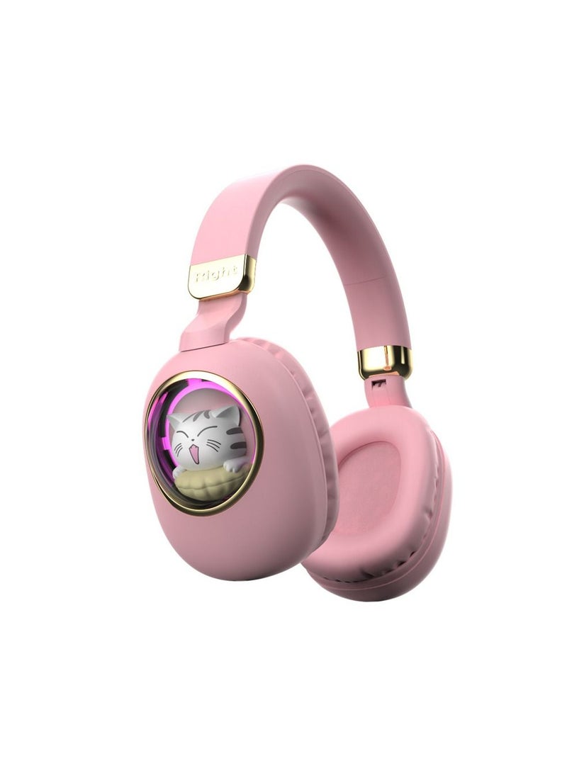 Y&D Kids Wireless Headphones Bluetooth Over Ear Headphones With Lovely Cat Colorful Led Lights Wireless&Wired Foldable Build-In Mic Bluetooth Headphones For Kids Girls Teens Adults(Pink) - Image 1