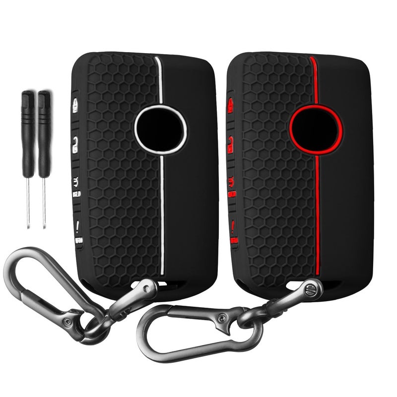 QBUC 2PCS for Mazda Silicone Rubber Key Fob Cover, Key Case with Keychain for 2019-2025 for Mazda 3 6 Cx-5 Cx-50 Cx-30 Cx-9 Smart Key Replacement Protector Car Accessories(4 Buttons) - Image 1