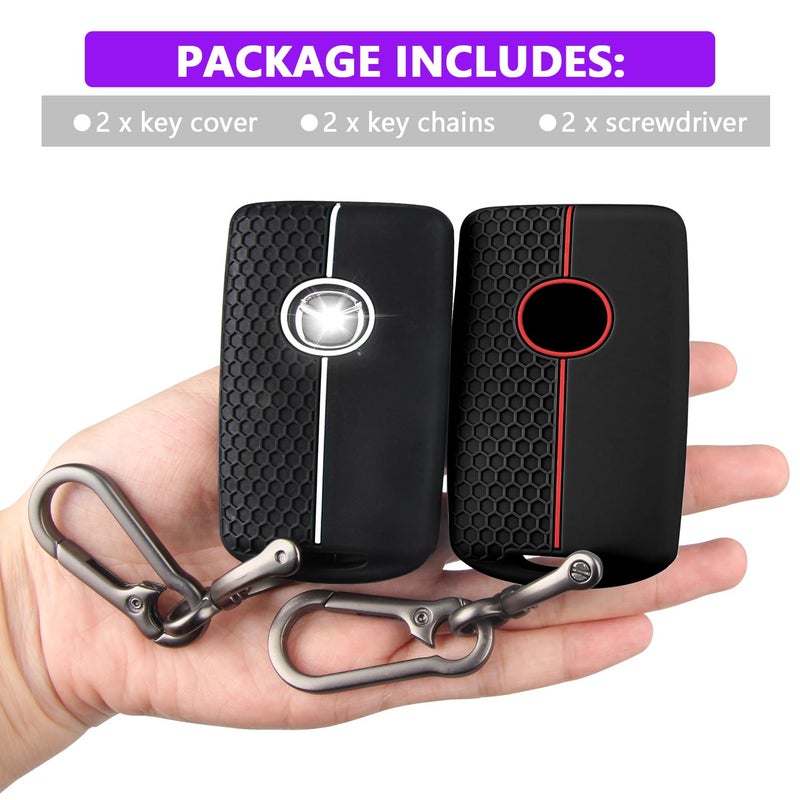 QBUC 2PCS for Mazda Silicone Rubber Key Fob Cover, Key Case with Keychain for 2019-2025 for Mazda 3 6 Cx-5 Cx-50 Cx-30 Cx-9 Smart Key Replacement Protector Car Accessories(4 Buttons) - Image 5