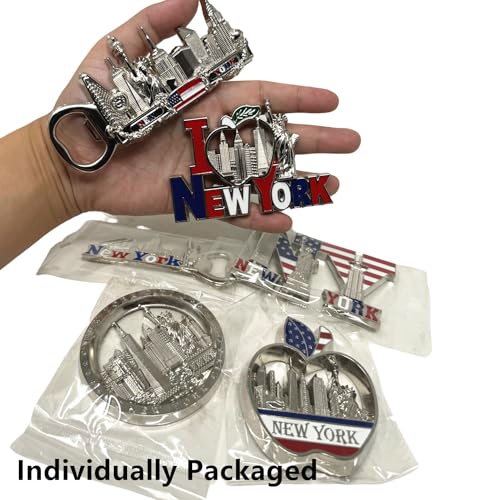 TSY TOOL 6 Pack Silver Bundle NYC Metal Fridge Magnets New York Souvenir Empire State Building, Skylines, Statue of Liberty, Brooklyn Bridge, Big Apple, USA Flag, Fridge Magnet Bottle Opener - Image 3