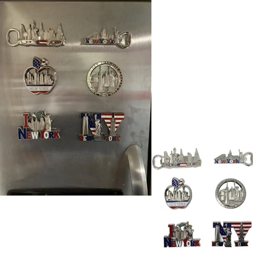 TSY TOOL 6 Pack Silver Bundle NYC Metal Fridge Magnets New York Souvenir Empire State Building, Skylines, Statue of Liberty, Brooklyn Bridge, Big Apple, USA Flag, Fridge Magnet Bottle Opener - Image 4