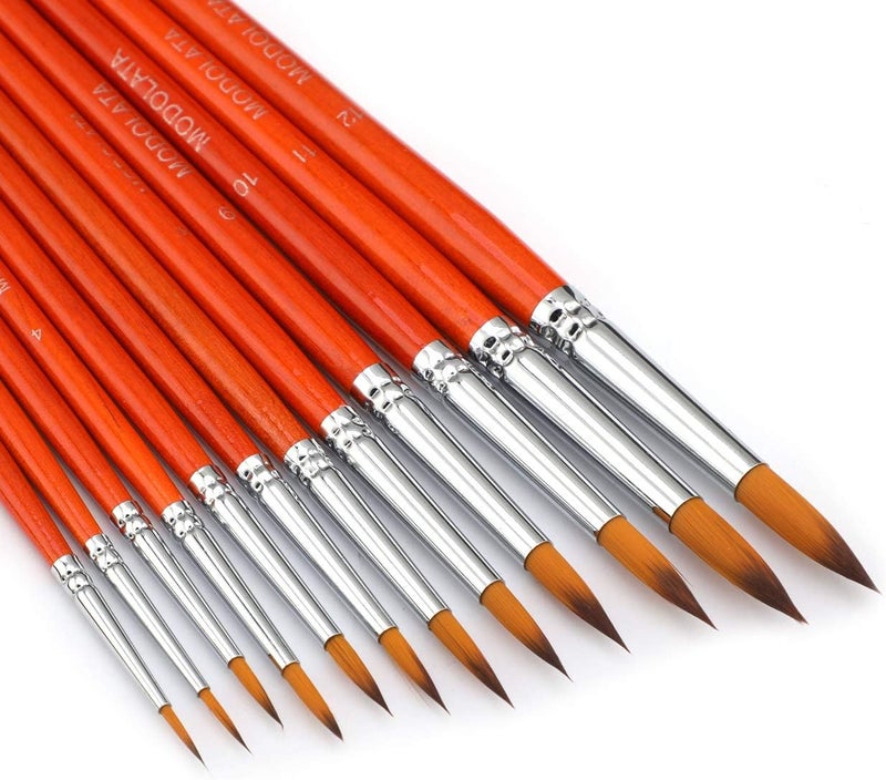 MODOLATA Watercolor Paint Brushes Set - 12Pcs Round Pointed Painting Brush for Acrylic, Gouache, Oil, Artist, Miniature, Model - Short Handle - Image 1