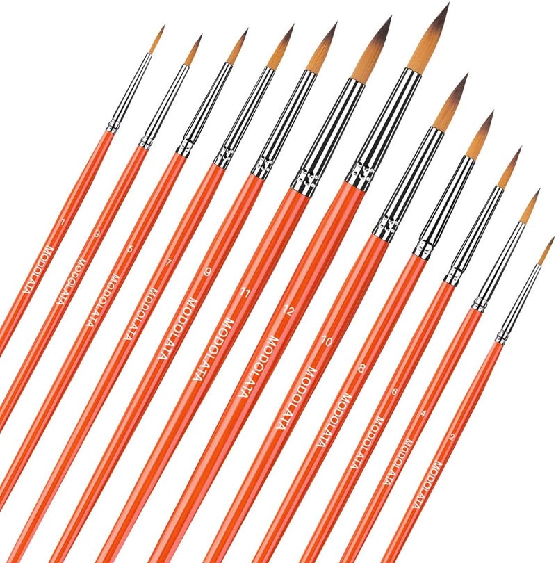 MODOLATA Watercolor Paint Brushes Set - 12Pcs Round Pointed Painting Brush for Acrylic, Gouache, Oil, Artist, Miniature, Model - Short Handle - Image 2