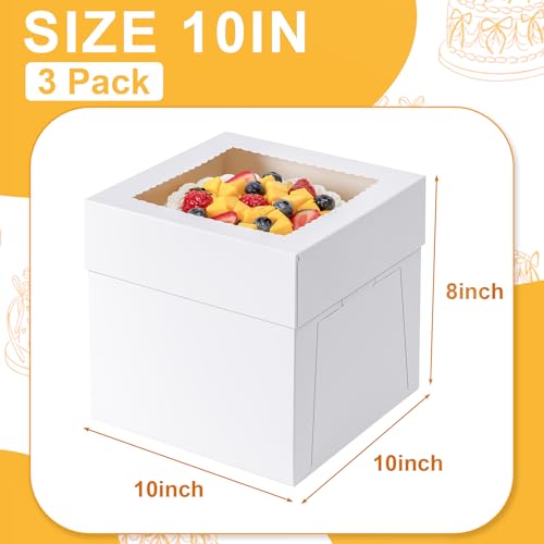 Hoewina 3 Pack Cake Boxes 10 Inch 10x10x8 Inches Tall Cake Large Box Disposable Cakes Transport Containers with Lids Bakery Boxes with Large Window for Cookies Pies Cupcakes PastryWeddingBirthday Party - Image 3