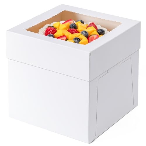 Hoewina 3 Pack Cake Boxes 10 Inch 10x10x8 Inches Tall Cake Large Box Disposable Cakes Transport Containers with Lids Bakery Boxes with Large Window for Cookies Pies Cupcakes PastryWeddingBirthday Party - Image 1