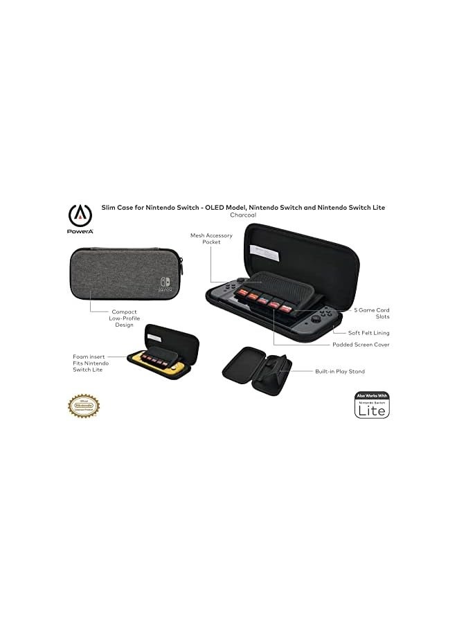 Slim Case for Nintendo Switch - OLED Model, Nintendo Switch or Nintendo Switch Lite – Charcoal