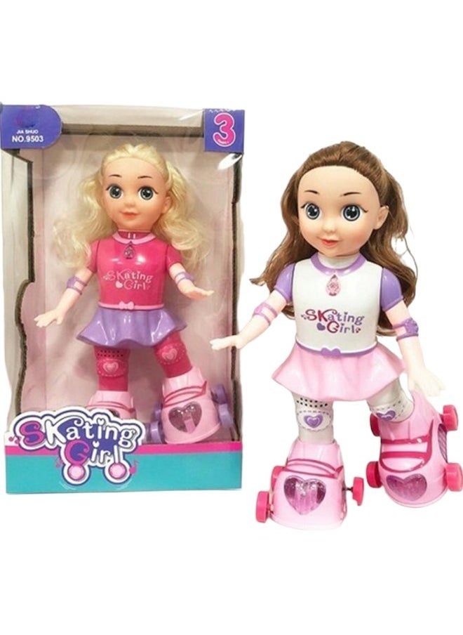 Toy Box - Battery Operated Skating Doll Magical Cute Pink Doll with Skating Shoes Dancing Toy with Light and Music - Image 1
