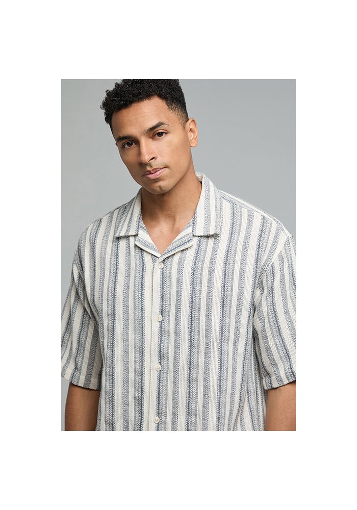 R&B Striped Shirt with Revere Collar and Short Sleeves - Image 4