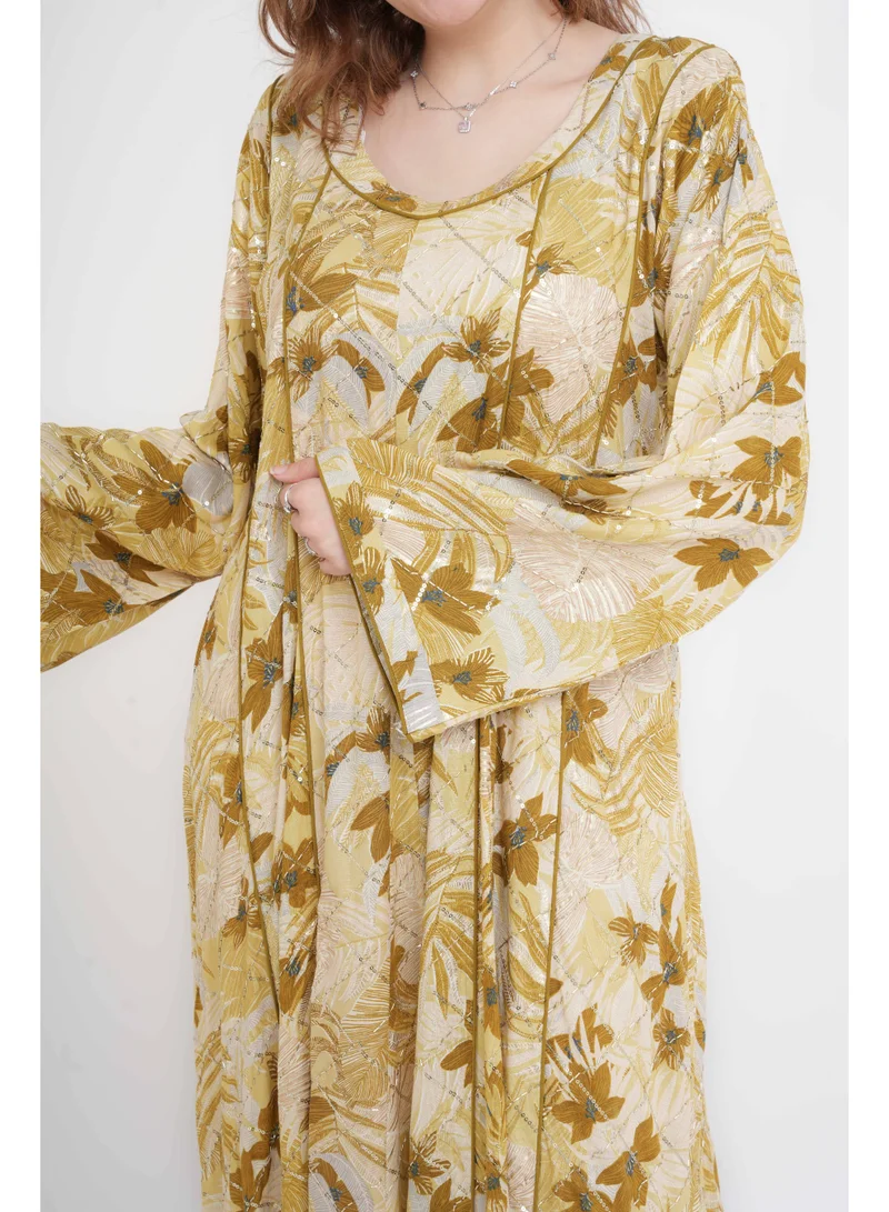 IKKXA Floral Elegance Modern Jalabiya IN105 Green