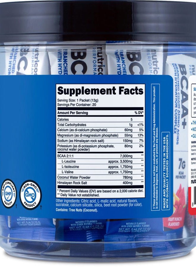 Nutricost BCAA+ Hydration Fruit Punch Flavor (20 Stickpacks) - Branched Chain Amino Acids with Hydration Complex - Gluten-Free, Non-GMO - Image 5