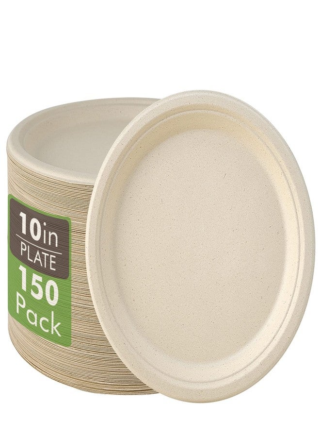 Vplus 150 Pack Compostable Disposable Paper Plates 10 inch Super Strong 100% Bagasse Natural Biodegradable Eco-Friendly Sugarcane Plates(nature) - Image 1