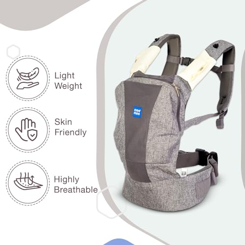 Mee Mee Comfy New Born Baby Carrier With 4 Baby carrying Modes Lightweight & Adjustable | Neck Support Baby Sling Carrier with Padded waist Support and shoulder support straps | safety buckle And Detachable Hip Seat for 0 to 2 Years (Grey) - Image 3