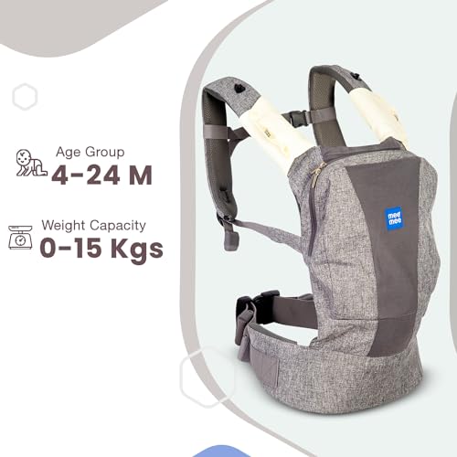 Mee Mee Comfy New Born Baby Carrier With 4 Baby carrying Modes Lightweight & Adjustable | Neck Support Baby Sling Carrier with Padded waist Support and shoulder support straps | safety buckle And Detachable Hip Seat for 0 to 2 Years (Grey) - Image 4