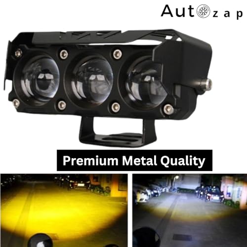 Autozap 3 Lens LED Fog Light Mini Driving DRL Spotlight Premium Metal Body for Universal Bikes/Cars White & Yellow (Pack of 1) - Image 2
