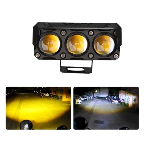 Autozap 3 Lens LED Fog Light Mini Driving DRL Spotlight Premium Metal Body for Universal Bikes/Cars White & Yellow (Pack of 1) - Image 1