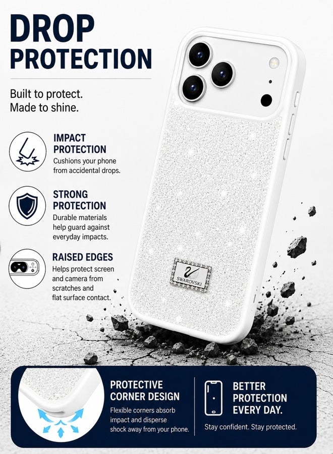 VR CREATIVE Luxury Sparkling Crystal Rhinestone Protective Phone Case Cover for Apple iPhone 17 Pro Max – White - Image 4