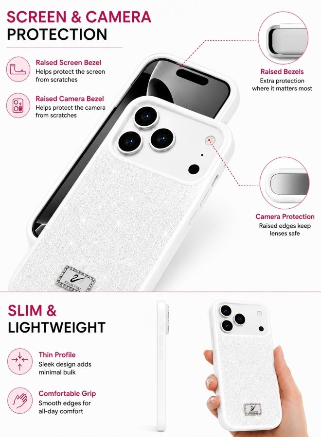 VR CREATIVE Luxury Sparkling Crystal Rhinestone Protective Phone Case Cover for Apple iPhone 17 Pro Max – White - Image 5