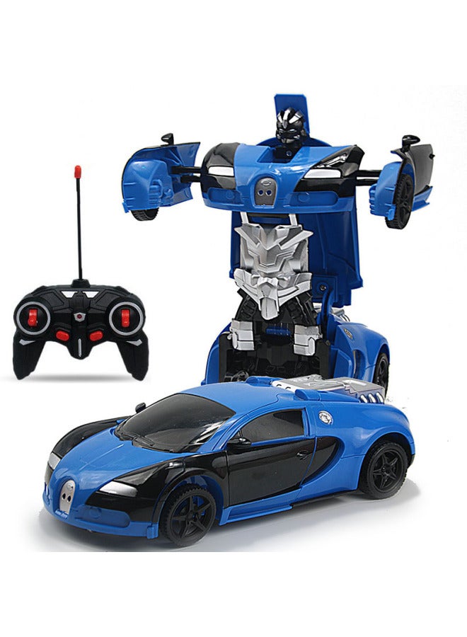 Remote Control Deformation Car Charging Remote Control Car Induction Transformation King Kong Robot Electric Remote Control Car Children's Toy Car-Color:Remote Control Edition Cloth Blue/Battery Edition-Proportion:1:18 English Packaging  - Image 1