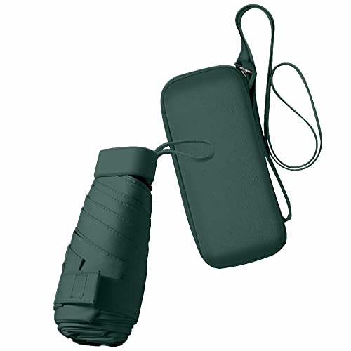 ESUFEIR Mini Sun Umbrella for Purse With Case, Small Compact UV Umbrella Travel Essentials, Lightweight Portable Parasol Windproof for Women Men Kids (Dark green) - Image 1