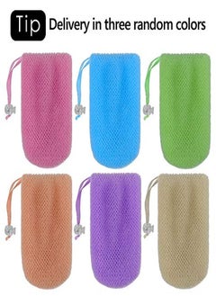 Linkidea 3 Pcs Soap Bag, Exfoliating Soap Saver Pouch, Exfoliator Sponge Soap Pocket Drawstring Bags, Body Scrubber For Bath Shower (Three Random Color)  - Image 2