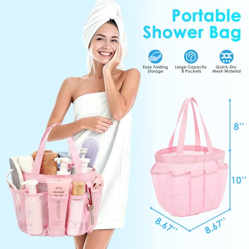Fammart Mesh Shower Caddy Portable for College Dorm Room Essentials Odorless Polyester Large Shower Tote Bag with Dual Handles 8Pocket QuickDry Toiletry Organizer for Travel Beach Camping Gym - Image 3