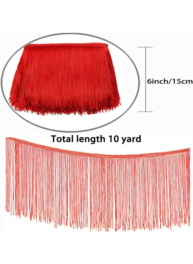 Red Fringe Trim Tassel Sewing Trim 6Inch Width 10 Yards Long for Clothes Accessories Latin Wedding Dress DIY Lamp Shade Decoration (Red)  - Image 2