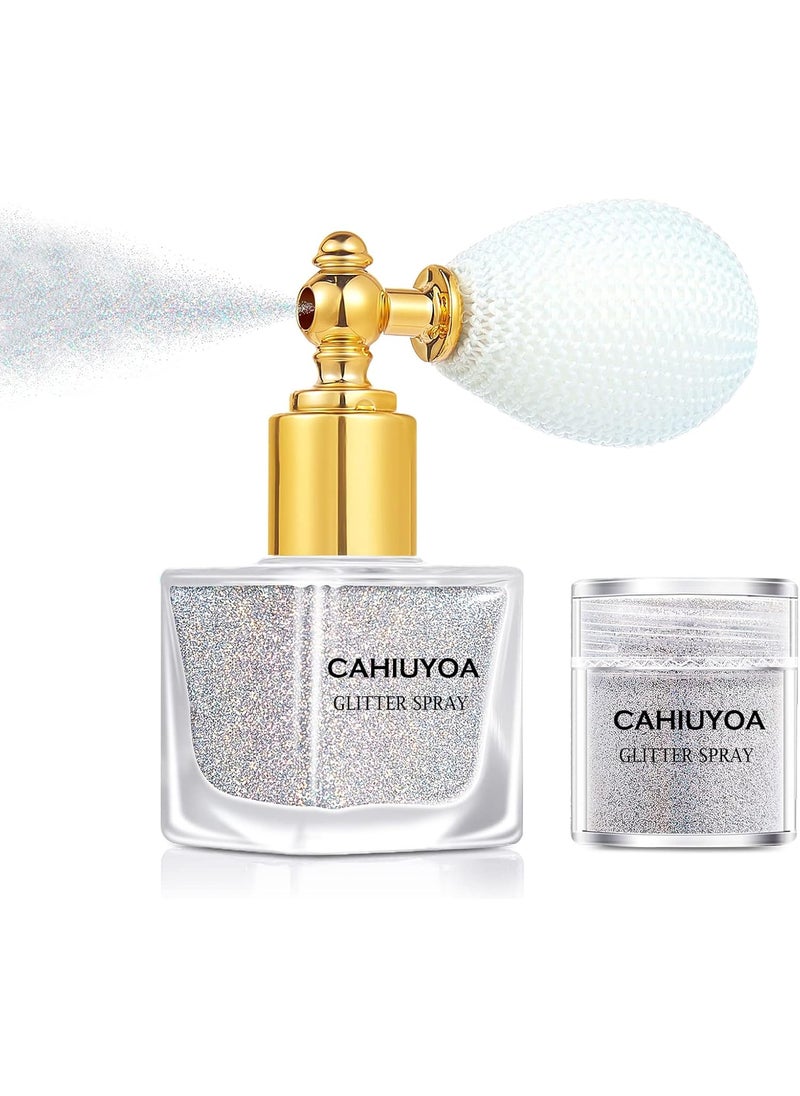 CAHIUYOA - Body Glitter Spray,Shimmer Glitter Spray for Hair and Body Face Clothes Nail Art,Sparkle Highlighter Powder Face Body Glitter Hairspray Makeup for Women Girls - Silver - Image 1