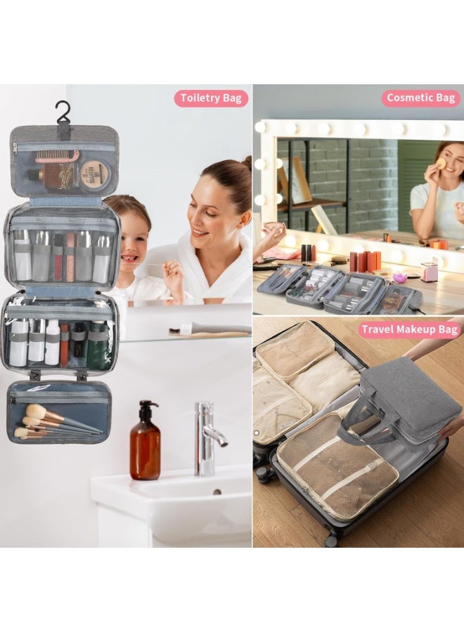 Travel Toiletry Bag, Hanging Waterproof Makeup Organizer, Portable Cosmetic Bag for Toiletries, Makeup, and Travel Accessories, Medium Size, Grey - Image 2