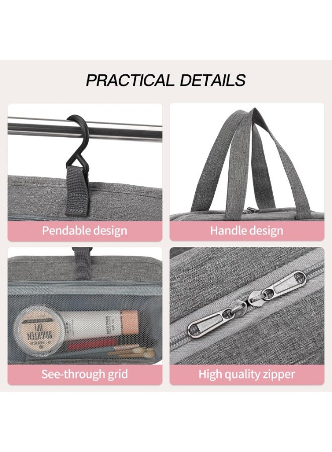 Travel Toiletry Bag, Hanging Waterproof Makeup Organizer, Portable Cosmetic Bag for Toiletries, Makeup, and Travel Accessories, Medium Size, Grey - Image 4