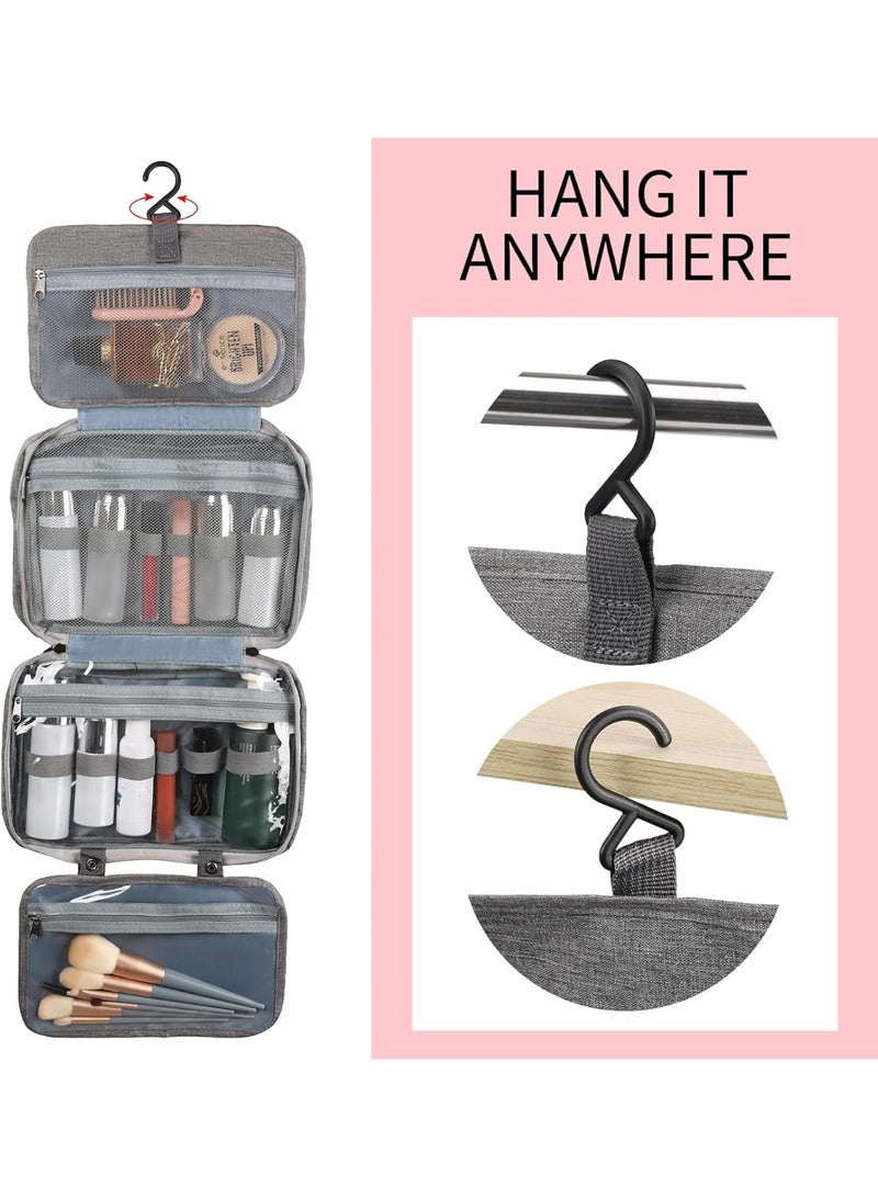 Travel Toiletry Bag, Hanging Waterproof Makeup Organizer, Portable Cosmetic Bag for Toiletries, Makeup, and Travel Accessories, Medium Size, Grey - Image 3