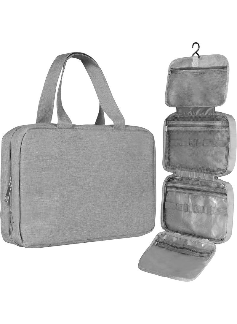 Travel Toiletry Bag, Hanging Waterproof Makeup Organizer, Portable Cosmetic Bag for Toiletries, Makeup, and Travel Accessories, Medium Size, Grey - Image 1
