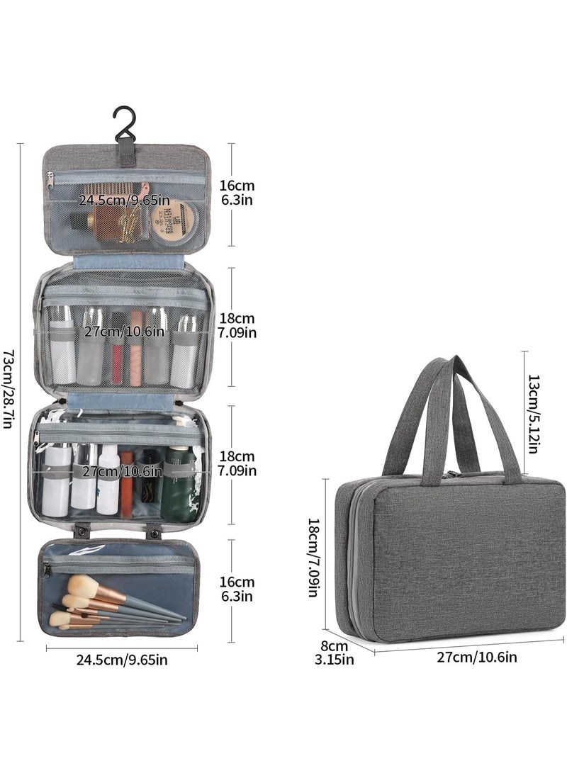 Travel Toiletry Bag, Hanging Waterproof Makeup Organizer, Portable Cosmetic Bag for Toiletries, Makeup, and Travel Accessories, Medium Size, Grey - Image 5