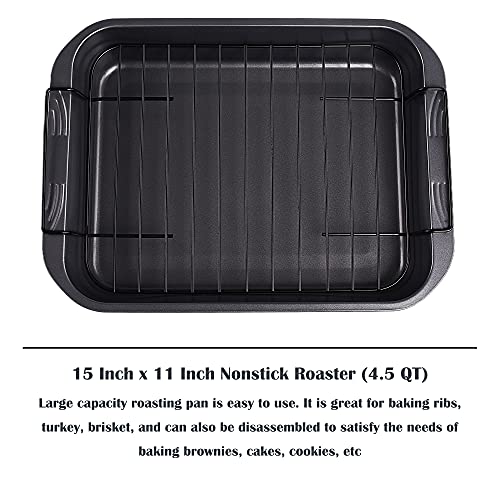 kitCom Bakeware Nonstick Roaster, Nonstick Roasting Pan with Rack, Great For Roast Chicken, Roasts And Turkeys - 15 Inch x 11 Inch (5.8 QT), Gray - Image 3