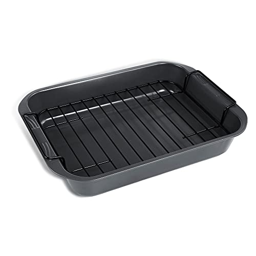 kitCom Bakeware Nonstick Roaster, Nonstick Roasting Pan with Rack, Great For Roast Chicken, Roasts And Turkeys - 15 Inch x 11 Inch (5.8 QT), Gray - Image 1
