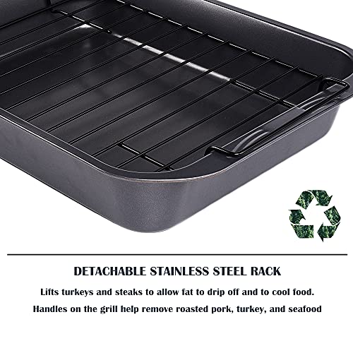 kitCom Bakeware Nonstick Roaster, Nonstick Roasting Pan with Rack, Great For Roast Chicken, Roasts And Turkeys - 15 Inch x 11 Inch (5.8 QT), Gray - Image 2