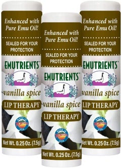 Montana Emu Ranch Montana Emu Ranch  Lip Therapy Lip Balm  025 Ounce  Vanilla Spice Flavor  3 Pack  Made with Pure Emu Oil 