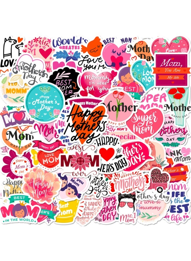 NIBEMINENT 50 Pcs HAPPY MOTHER'S DAY Deco Kit Waterproof Stickers, High Definition Printing Bright Colors, Suitable for Laptop Skateboard Luggage Water Bottle Guitar DIY - Image 1