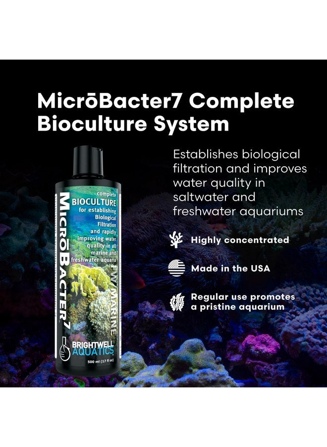 Brightwell Aquatics MicroBacter7 Complete Bioculture for Fish Tank or Aquarium - Populates Biological Filter Media for Saltwater and Freshwater Fish - Aquarium Water Treatments, 16.9 fl oz - Image 1
