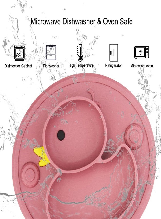 Linowos Baby Divided Plate Placemat Silicone- Portable Non Slip Child Feeding Suction Plate for Children Babies and Kids BPA Free Baby Dinner Plate Microwave Dishwasher Safe (Duck-Blush) - Image 5