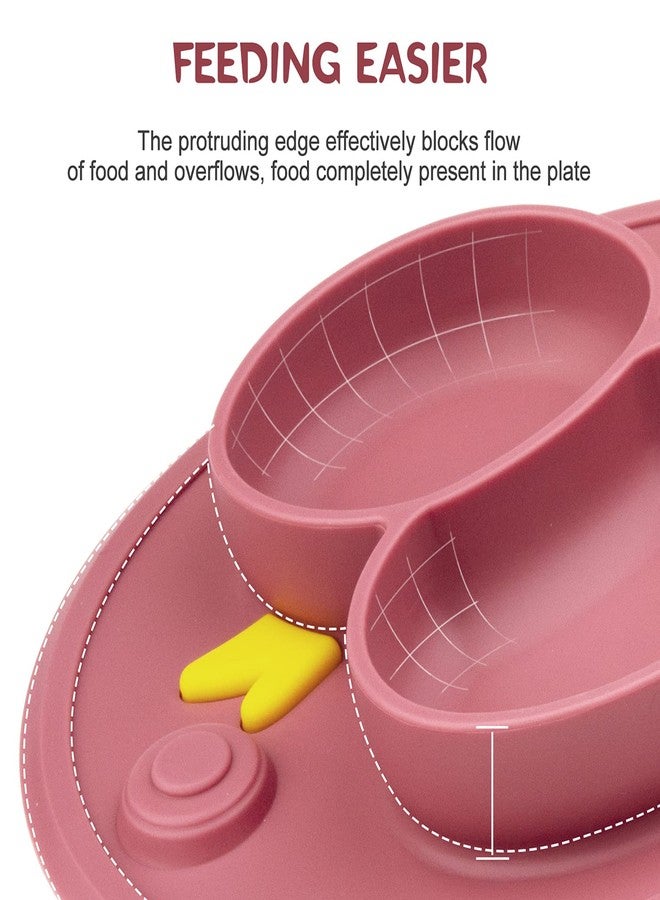 Linowos Baby Divided Plate Placemat Silicone- Portable Non Slip Child Feeding Suction Plate for Children Babies and Kids BPA Free Baby Dinner Plate Microwave Dishwasher Safe (Duck-Blush) - Image 3